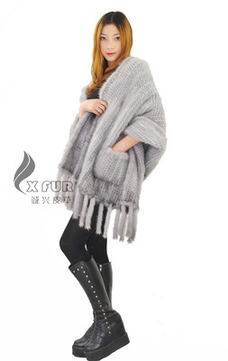 【CX-B-M-25C 寶藍(lán)水貂毛手工編織女士皮草披肩 皮草批發(fā)】價格,廠家,圖片,圍巾,桐鄉(xiāng)市誠興皮草制品-